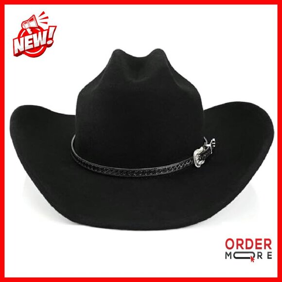 100% Wool Western Cowboy Hat Felt Fedora Adjustable Two Bands - Picture 5 of 8